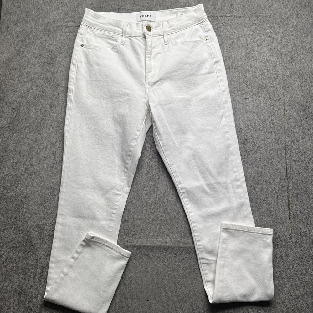 White‎ Skinny Jeans 26 FRAME Le High Mid Rise Stretch Minimalist Modern Chic